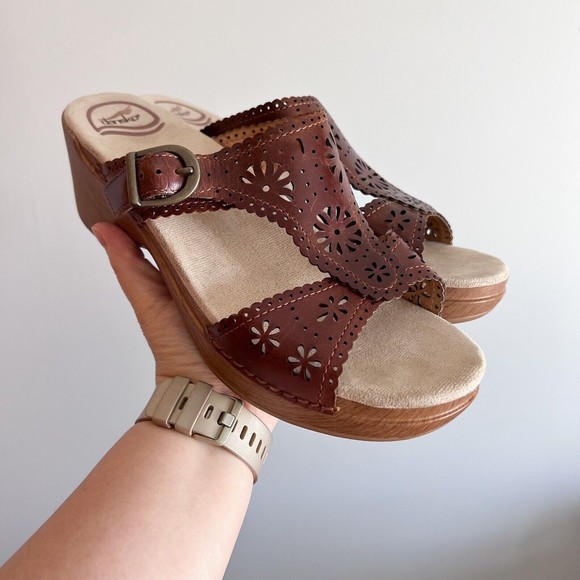 Dansko Shoes Dansko Sapphire Sandals Clogs Mules Slip On Wedge Leather 4 90 Brown Cut Out